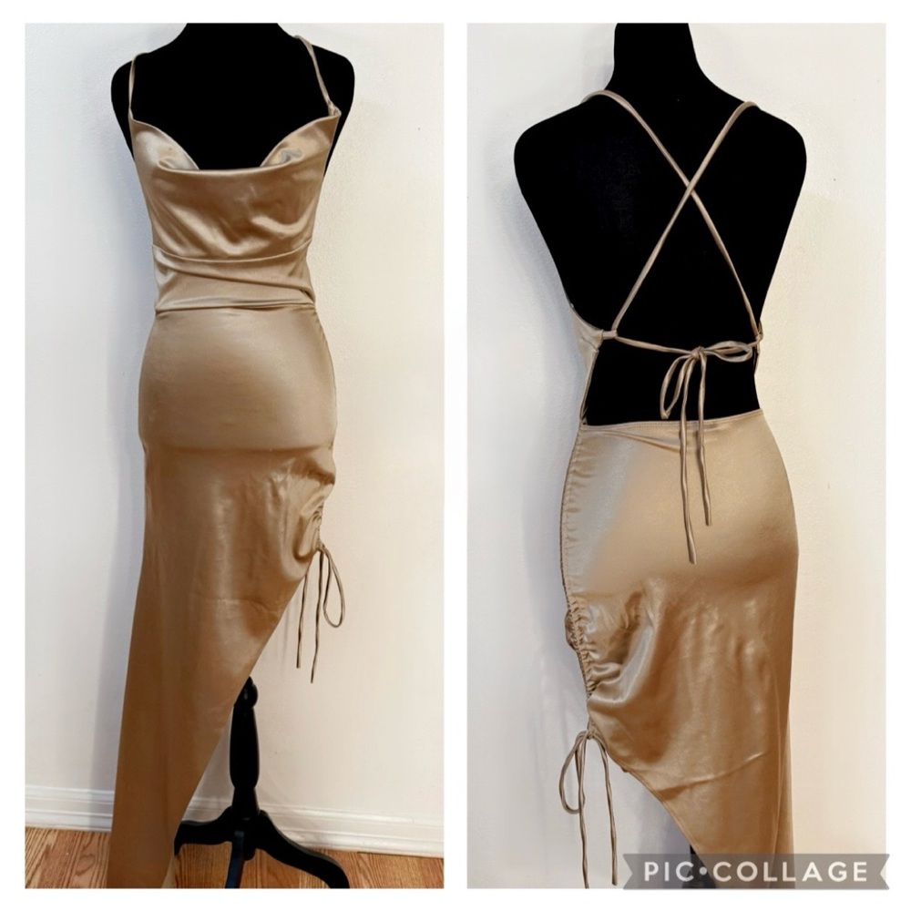 Windsor Gold Satin Maxi Dress